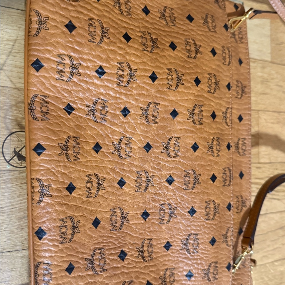 MCM Cognac Leather Tote with Black Accents